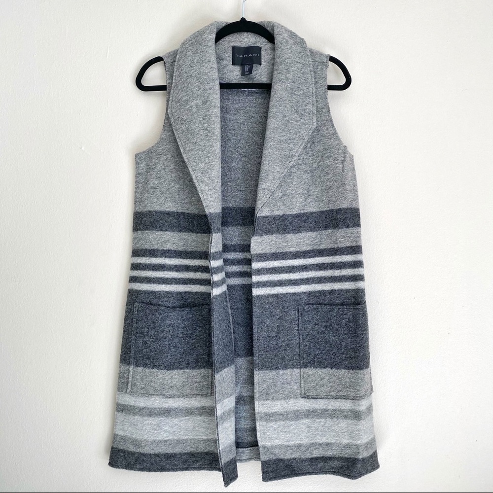 Tahari Grey Stripped Wool Vest - Size Medium